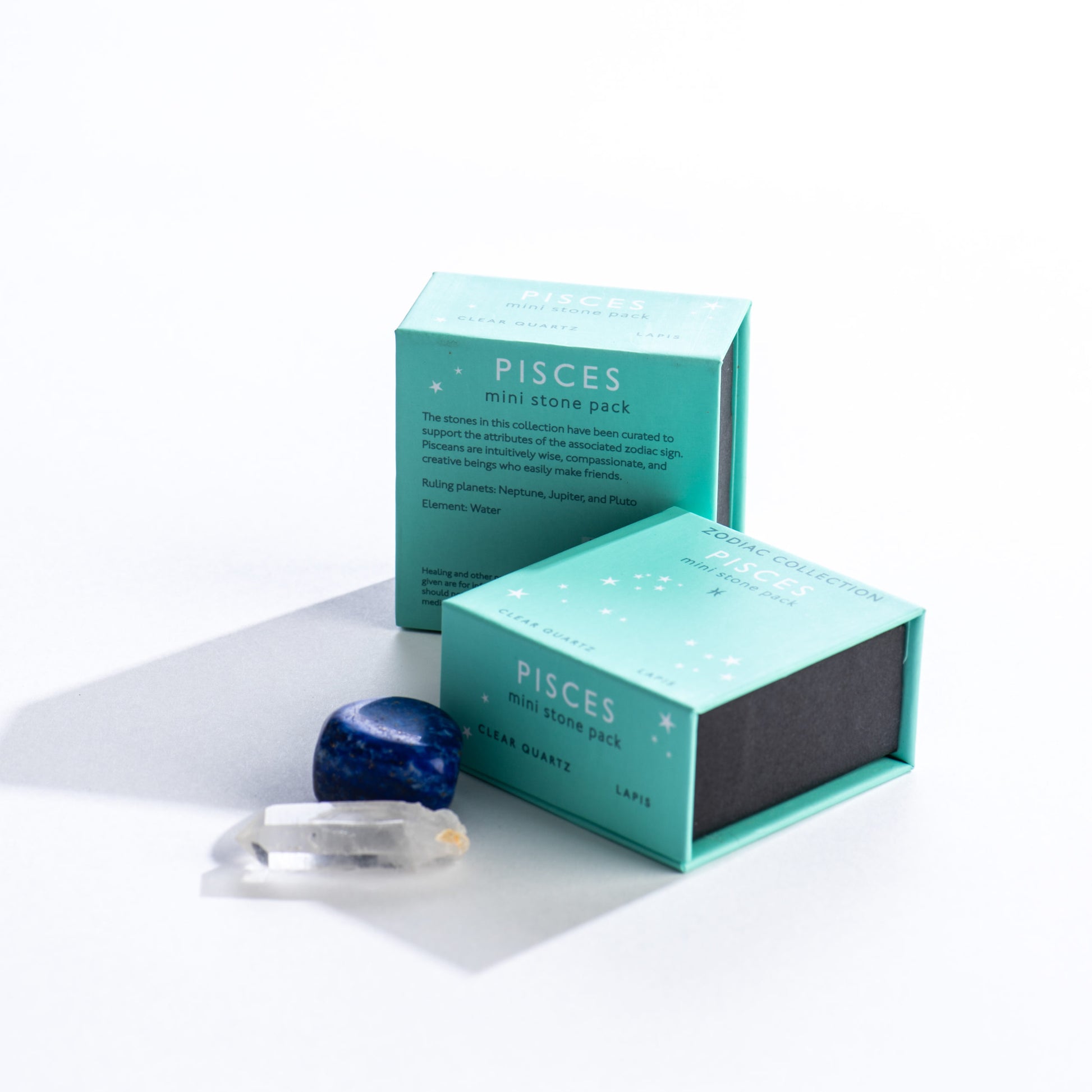 Pisces Zodiac Mini Stone Pack - Clear Quartz and Lapis in Gift Box - Mellow Monkey