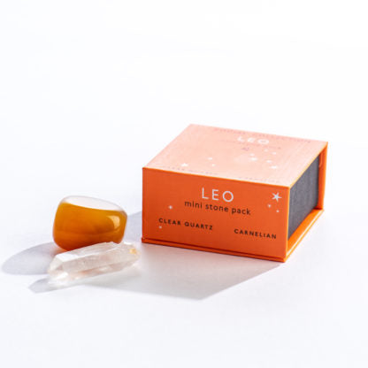 Leo Zodiac Mini Stone Pack - Clear Quartz and Carnelian in Gift Box - Mellow Monkey