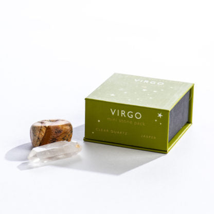 Virgo Zodiac Mini Stone Pack - Clear Quartz and Jasper in Gift Box - Mellow Monkey