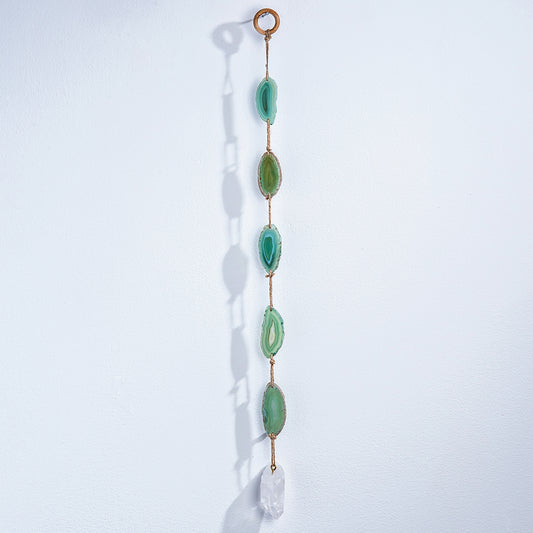 Green Agate With Quartz Suncatcher Wall Hanging - 24-in - Mellow Monkey