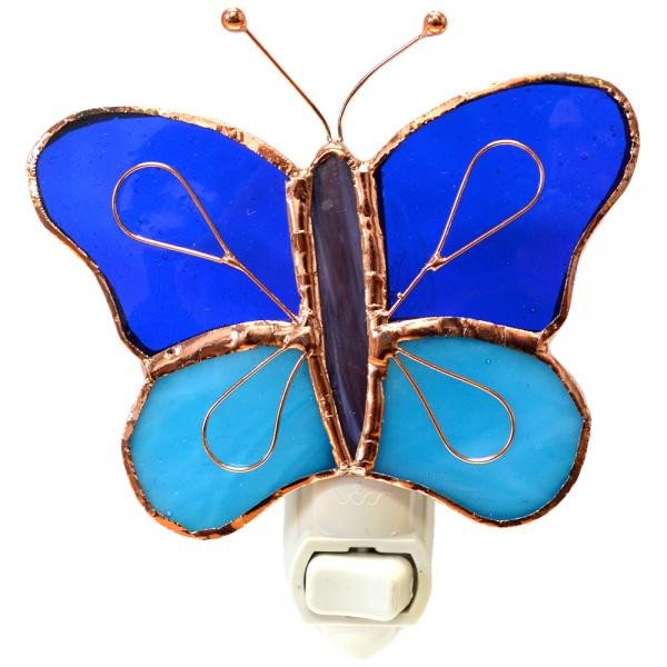Stained Glass Nightlight - Dark & Light Blue Butterfly - Mellow Monkey