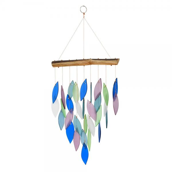 Mountain Waterfall Glass And Driftwood Chime - 17-in - Mellow Monkey