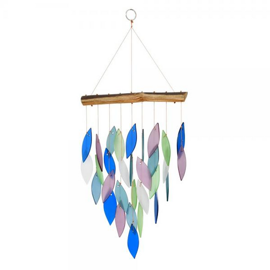 Mountain Waterfall Glass And Driftwood Chime - 17-in - Mellow Monkey