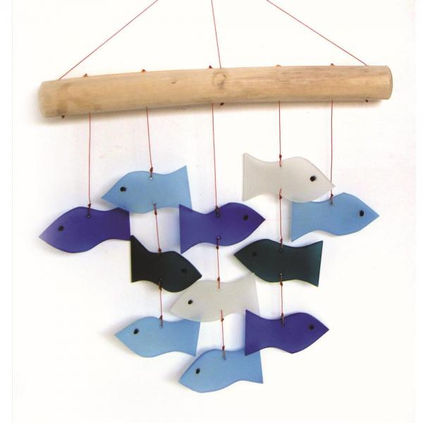 Fish Glass And Driftwood Chime - 17-in - Mellow Monkey