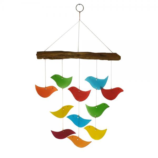 Bird Glass And Driftwood Chime - 17-in - Mellow Monkey