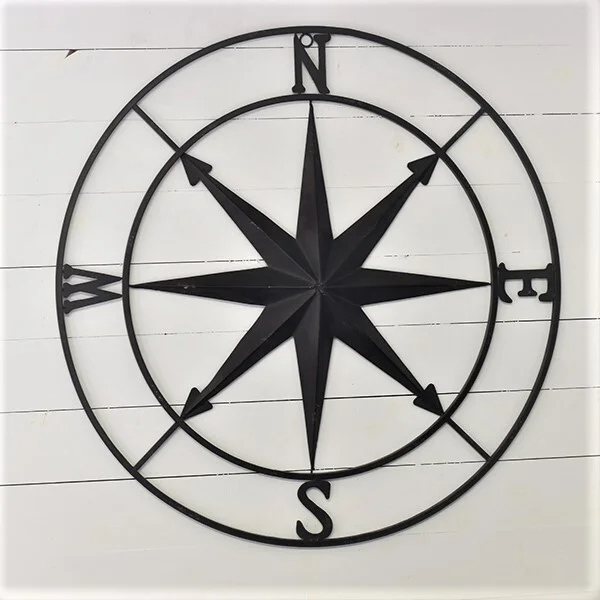 Antique Black Metal Compass Rose Wall Decor -  40-in - Mellow Monkey