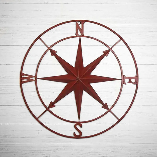 Antique Red Metal Compass Rose Wall Decor -  40-in - Mellow Monkey