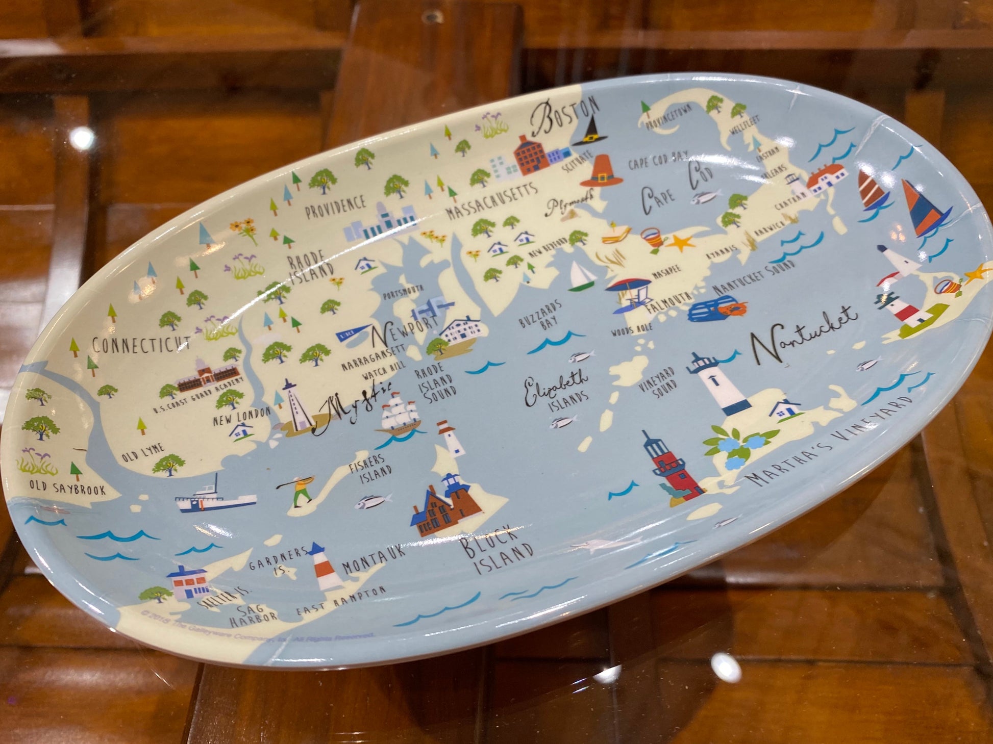 Northern Shores Connecticut Massachusetts Rhode Island Map Tidbit Tray - Mellow Monkey