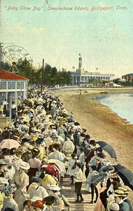 Baby Show Day - Steeplechase Island, (Pleasure Beach) Bridgeport Connecticut - Vintage Post Card Reproduction - Mellow Monkey