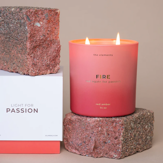 Fire Element Crystal Candle - Red Amber Scent with Red Agate Crystal - 14-oz. - Mellow Monkey