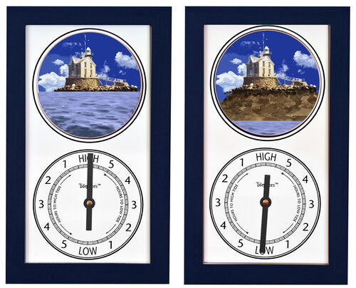 Tidepieces by Alan Winick - Stratford Shoal (Middle Ground) Lighthouse Long Island Sound - Tide Clock - Navy - Mellow Monkey