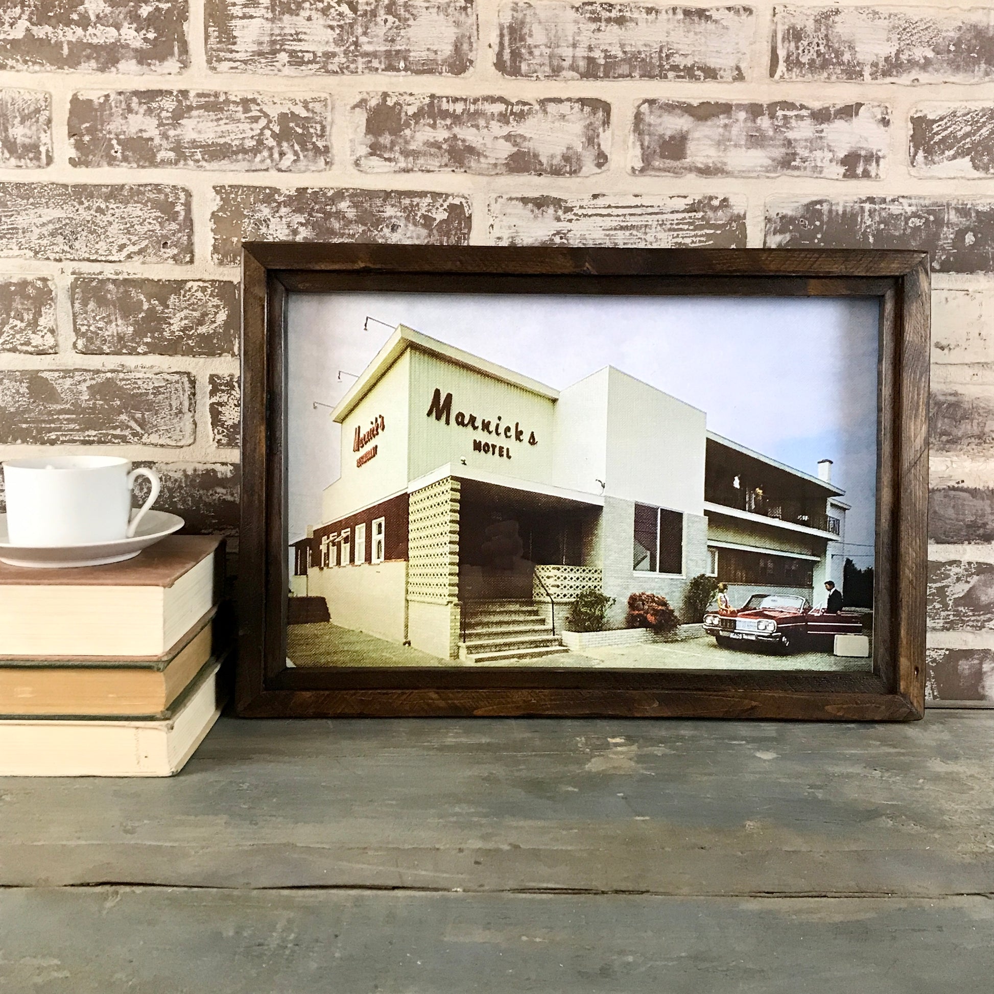Vintage Marnick's Restaurant Photo in Reclaimed Wood Frame - Grey - 19-in - Mellow Monkey