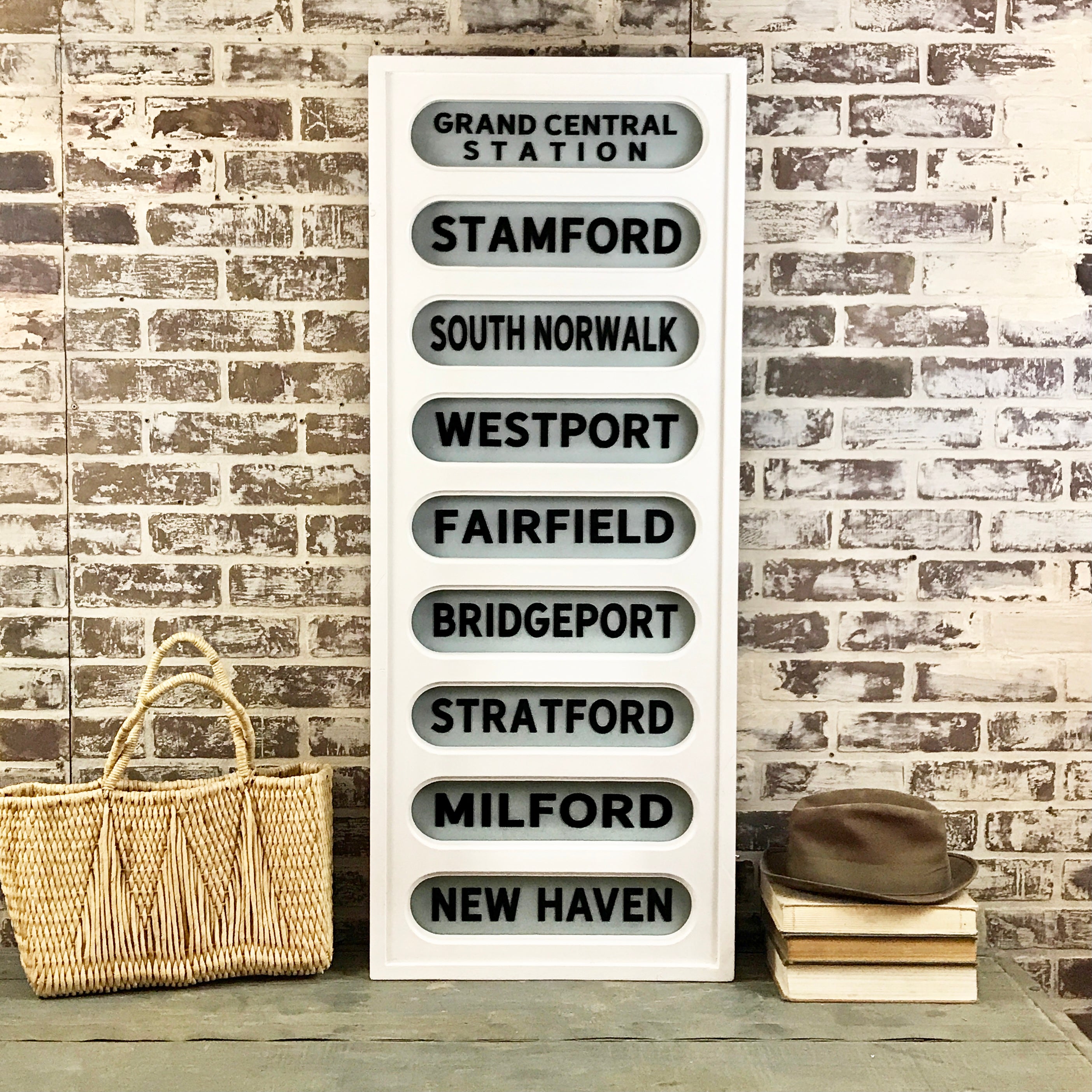 Vintage Metro North New Haven Line Train Station Lighted Panel