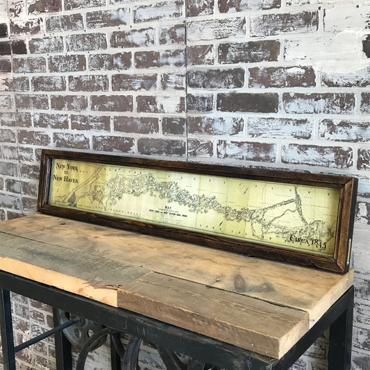 Vintage New York To New Haven Railroad Map Circa 1845 Framed Shadowbox 45-in W - Mellow Monkey