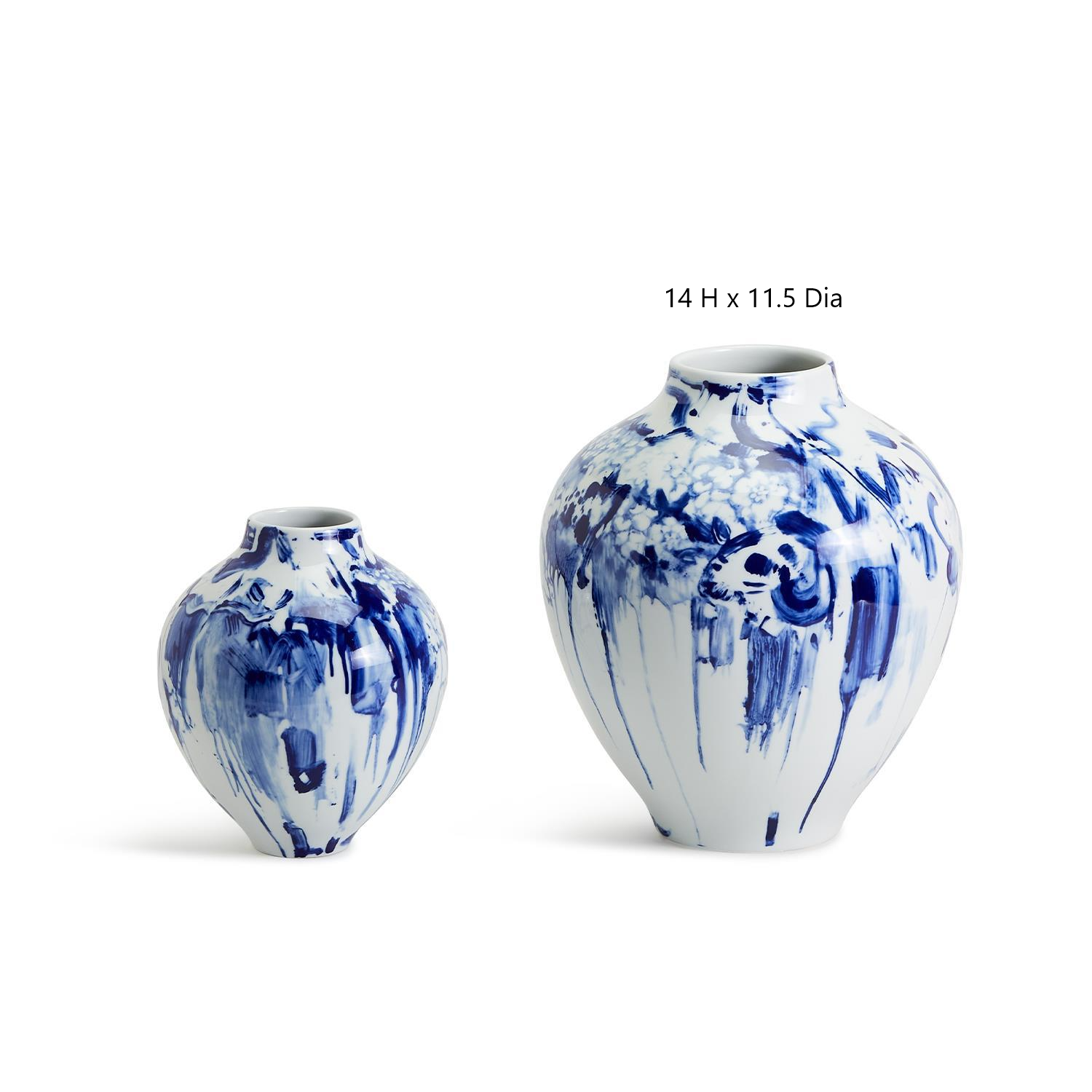 Canvas Set of 2 Abstract Hand Painted Blue and White Vases - Porcelain - Mellow Monkey