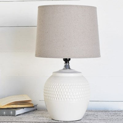 Ceramic Debossed Dot White Medium Table Lamp - 12-1/2-in - Mellow Monkey