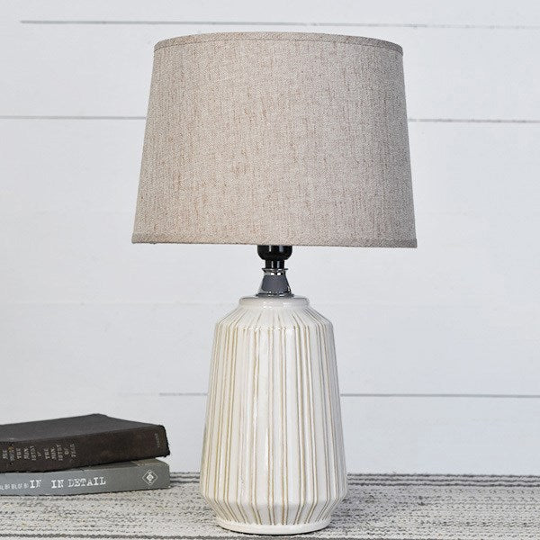 Ceramic Fine Lined White Table Lamp 121/2in Mellow Monkey