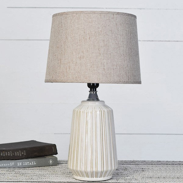 Ceramic Fine Lined White Table Lamp - 12-1/2-in - Mellow Monkey
