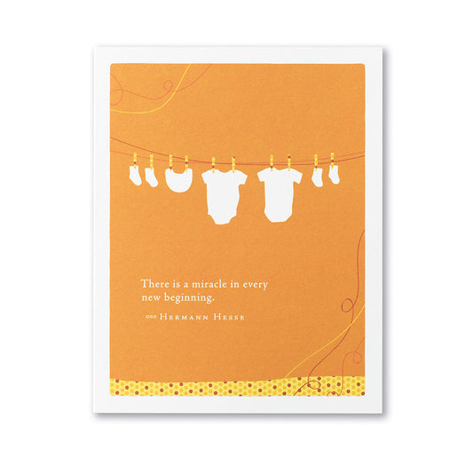 Positively Green Greeting Card - New Baby - "THERE IS A MIRACLE IN EVERY NEW BEGINNING." —HERMANN HESSE - Mellow Monkey