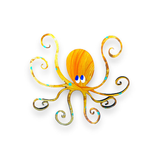 Octopus (Small-Orange) Hand Painted Freestanding Metal Figurine - 3-1/2-in - Mellow Monkey