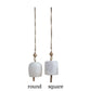 Delicate Stoneware Hanging Bell - White With Wood Beads - 4-1/2-in - Mellow Monkey