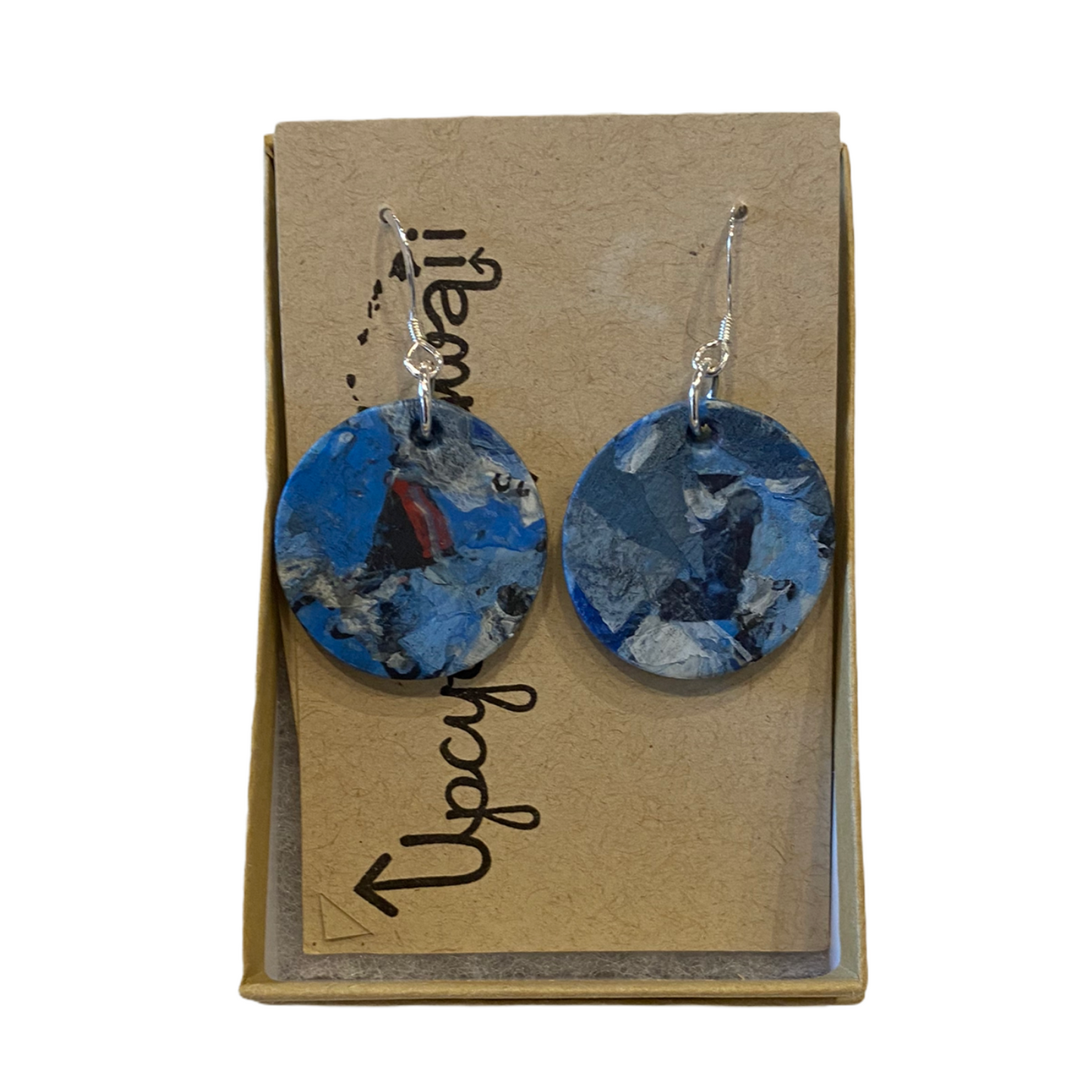Upcycle Hawaii Fused Plastics Earrings - Small Circles - 1-in - Blue - Mellow Monkey