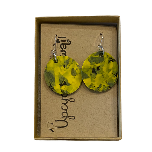 Upcycle Hawaii Fused Plastics Earrings - Small Circles - 1-in - Yellow - Mellow Monkey