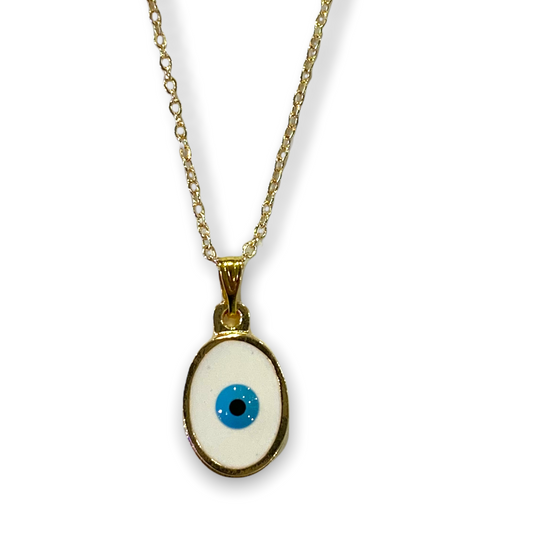 Oval Evil Eye Necklace -  White - Mellow Monkey