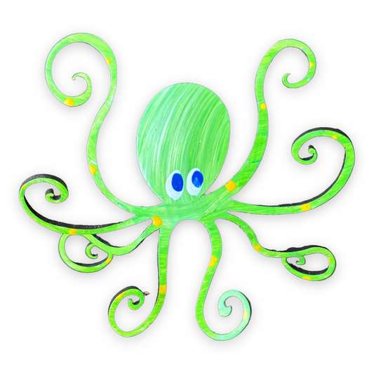 Octopus (Small-Bright Green) Hand Painted Freestanding Metal Figurine - 3-1/2-in - Mellow Monkey