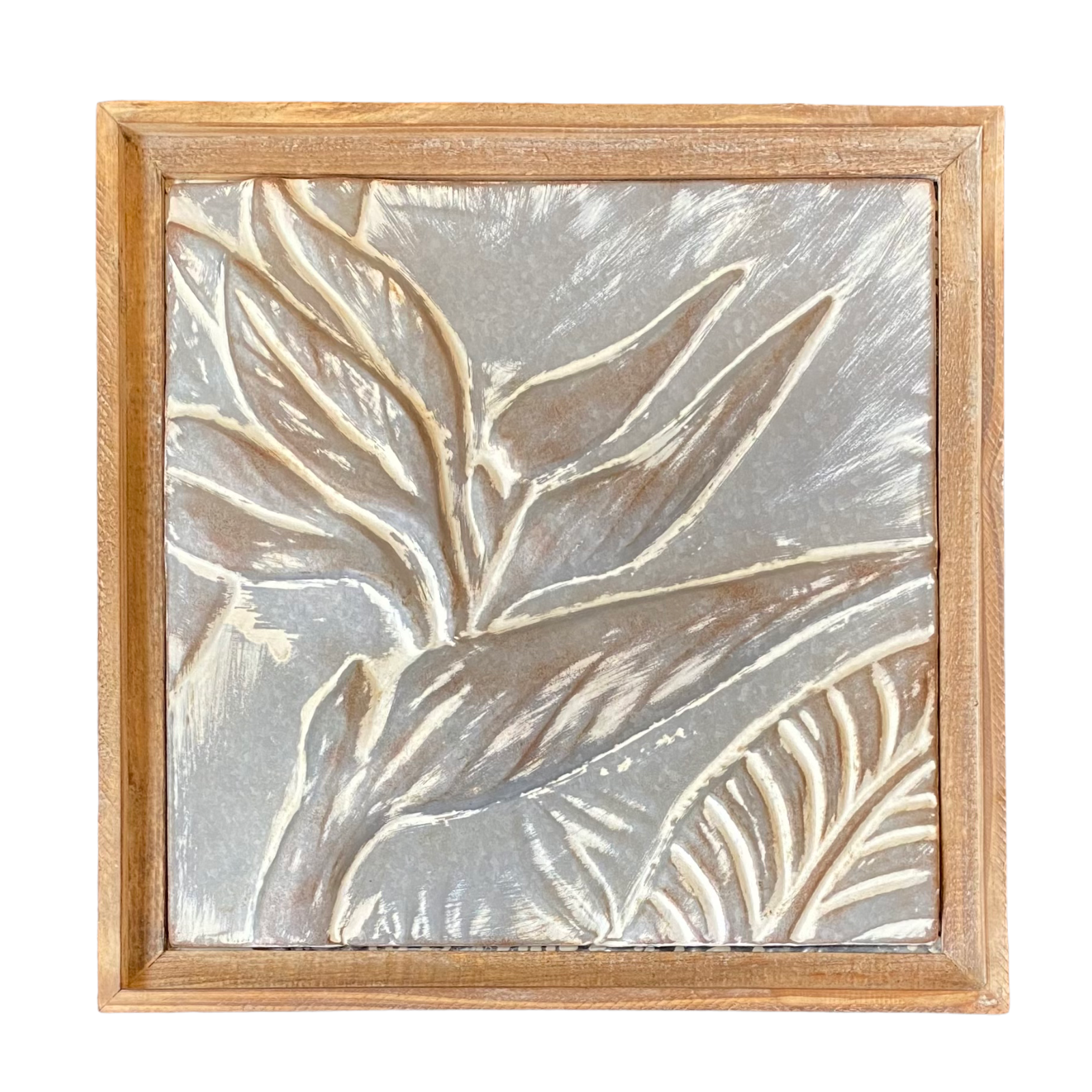 Framed Tropical Pressed Embossed Metal Wall Art - 18-in - Mellow Monkey