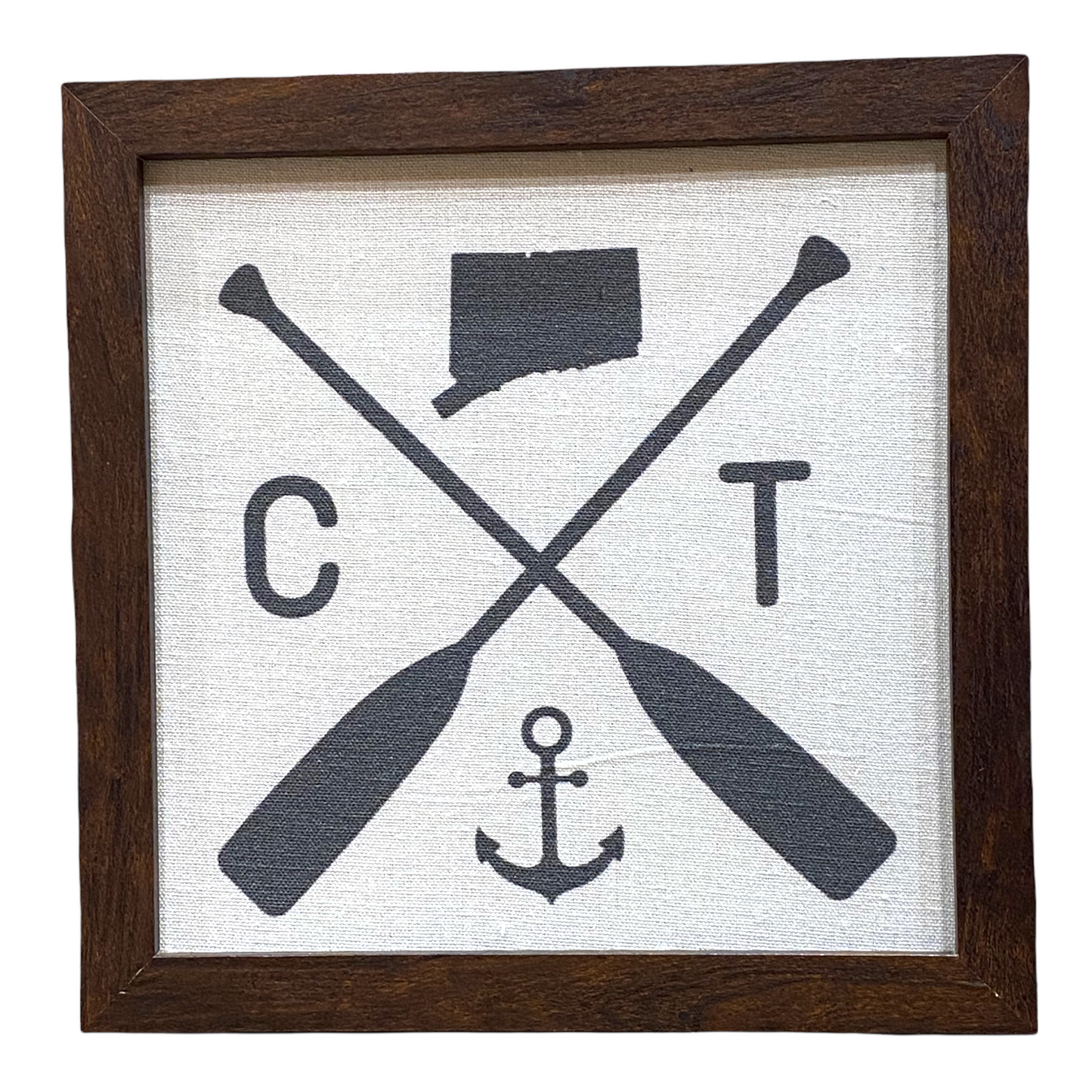 Connecticut - CT Anchor Oars State Silhouette - Framed Printed Linen Print - 9-inch - Mellow Monkey