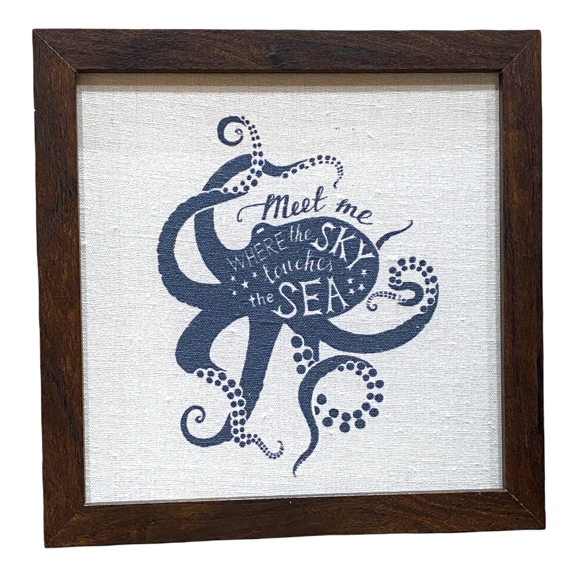 Meet Me Where The Sky Touches The Sea - Octopus - Framed Printed Linen Print - 9-in - Mellow Monkey