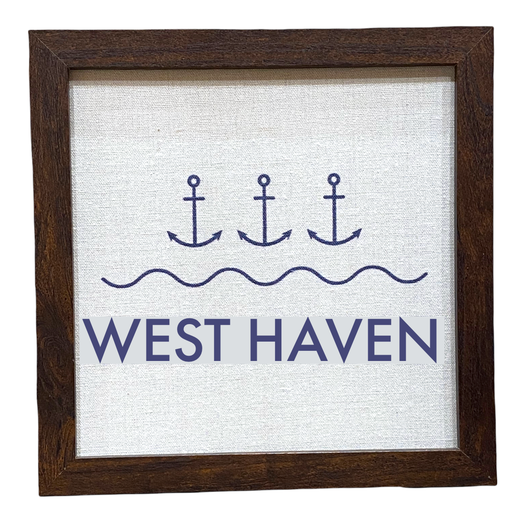 West Haven Anchor - Framed Printed Linen Print - 9-in - Mellow Monkey