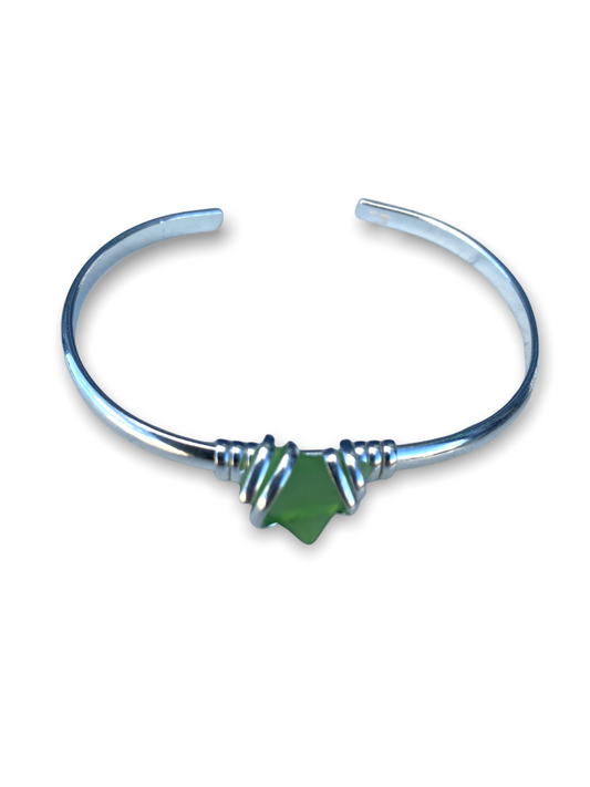 Sea Glass Nugget Mini Cuff Bracelet - Green - Mellow Monkey