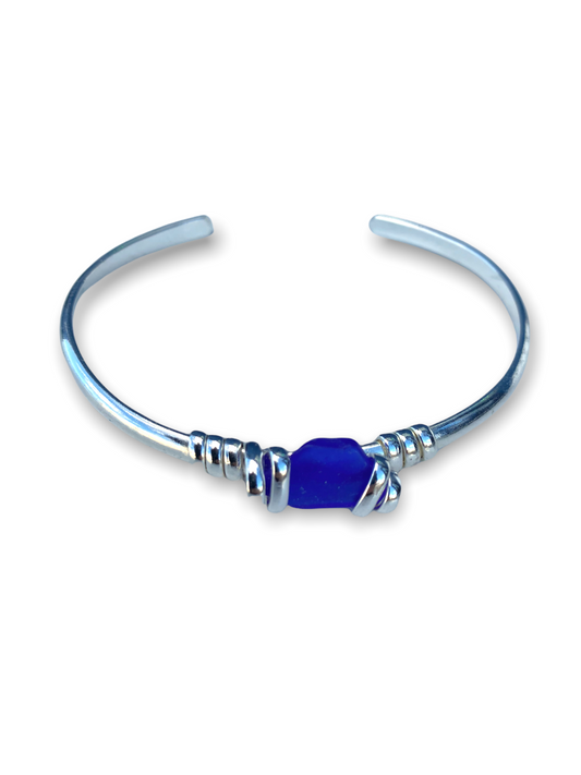Sea Glass Nugget Mini Cuff Bracelet - Cobalt - Mellow Monkey