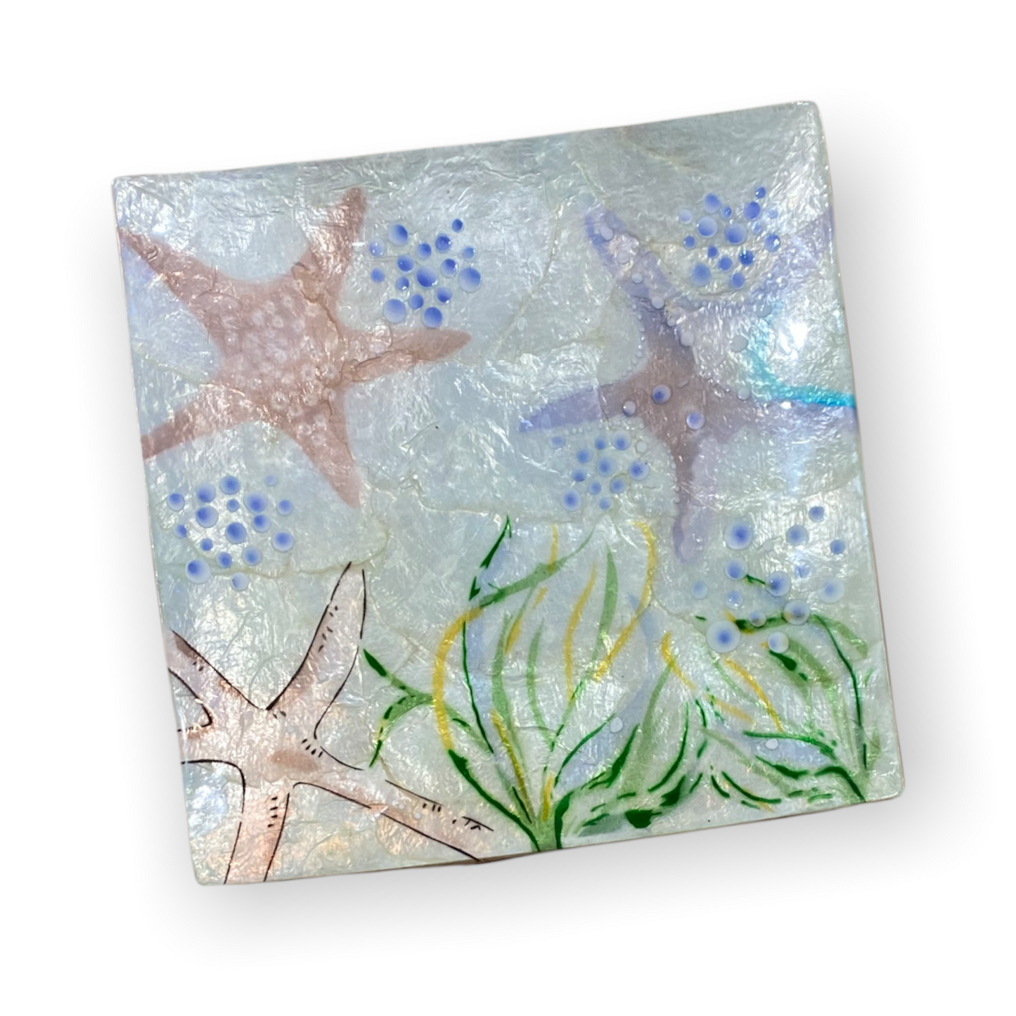 Starfish Painted Capiz Dish - 5-in Square - Mellow Monkey