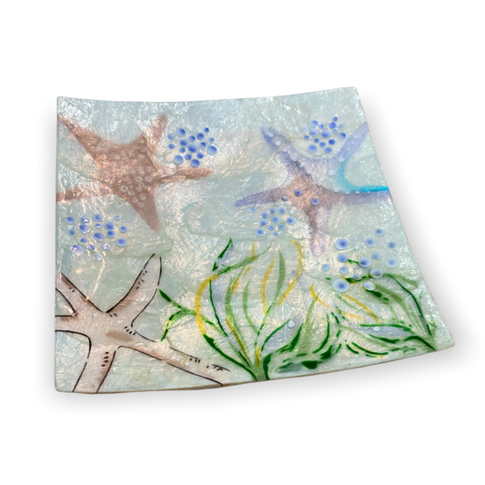 Starfish Painted Capiz Dish - 5-in Square - Mellow Monkey