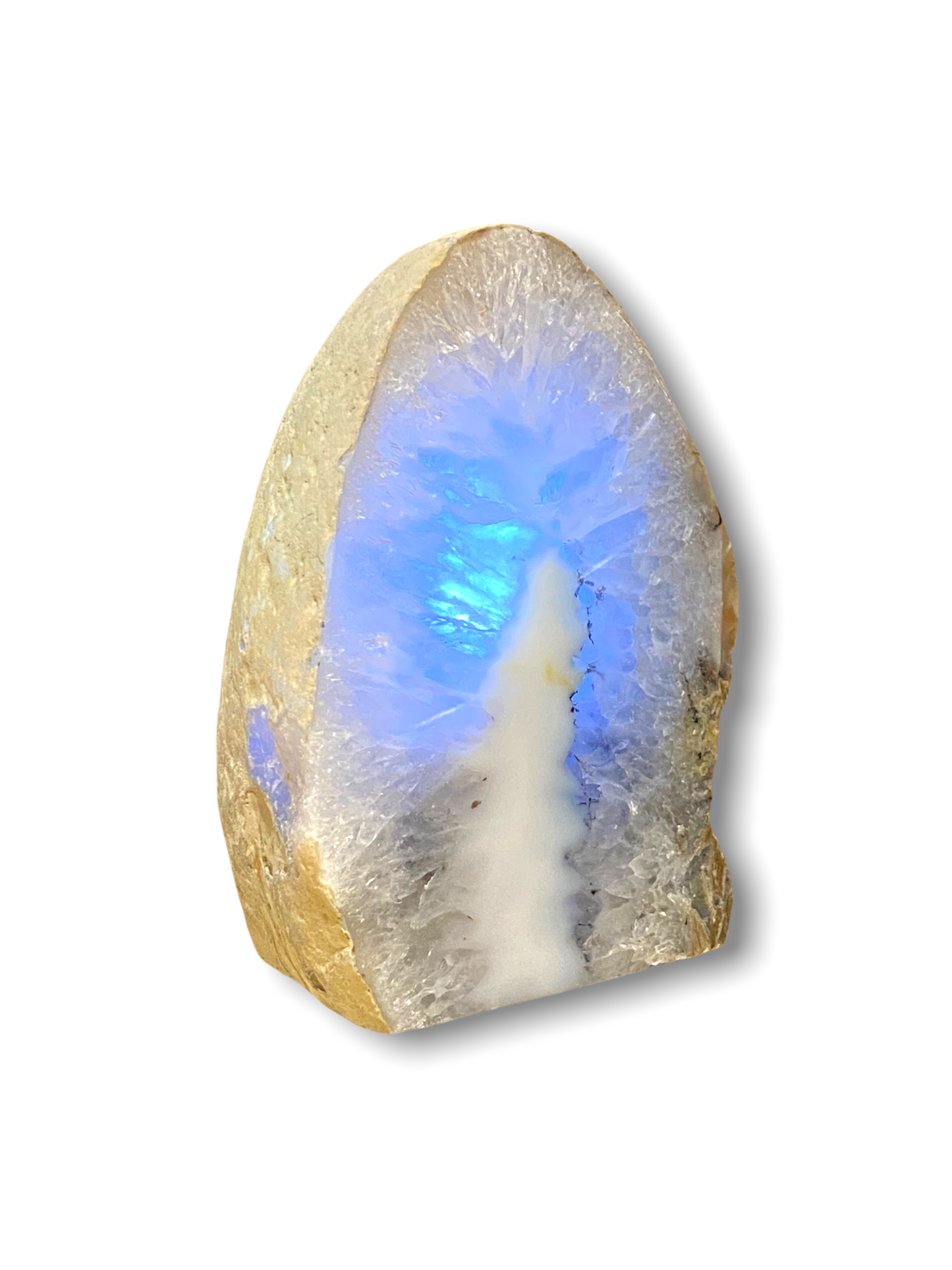 Lighted Cut Agate Geode - White - 6-1/2-in - Mellow Monkey