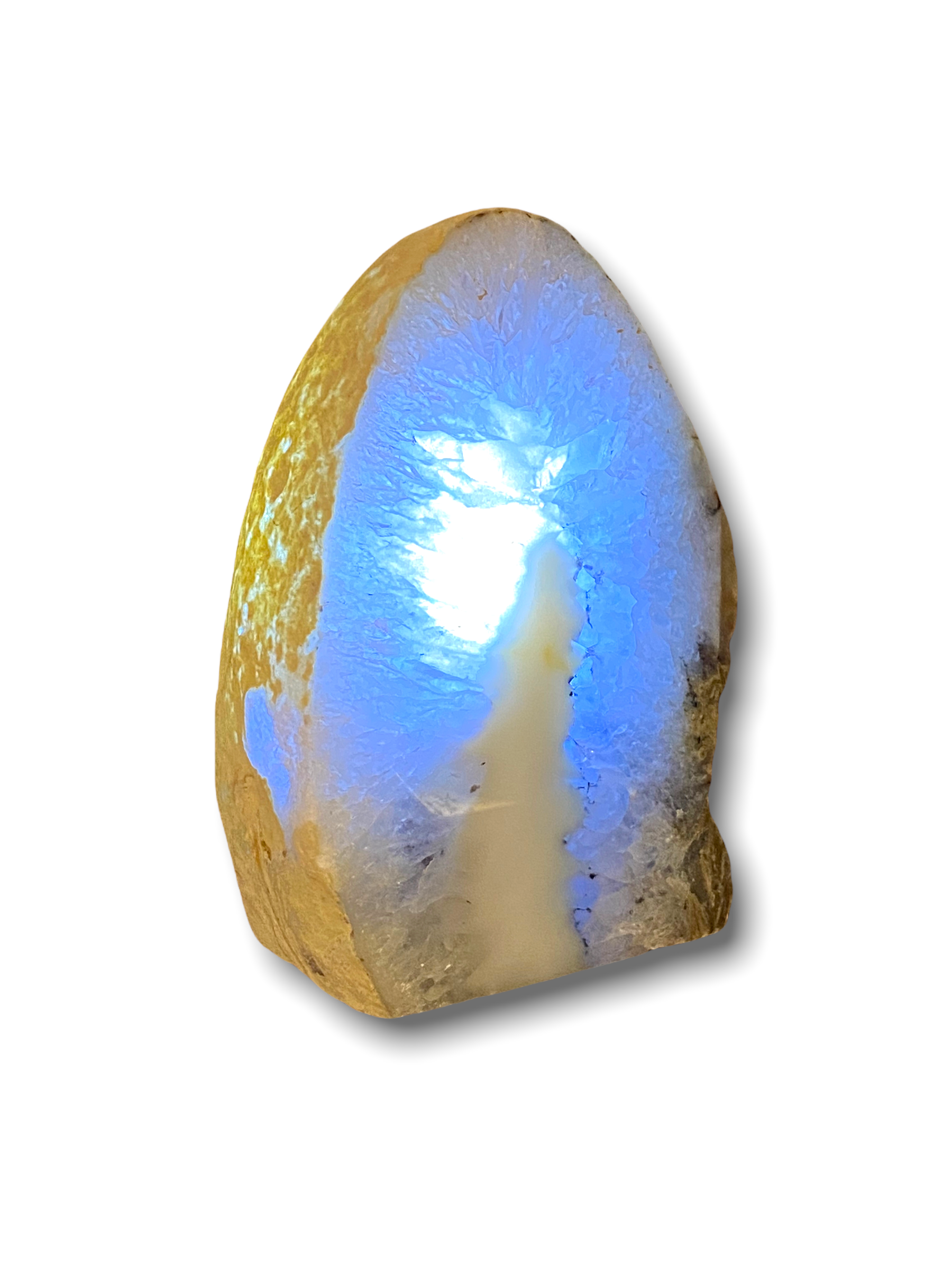 Lighted Cut Agate Geode - White - 6-1/2-in - Mellow Monkey