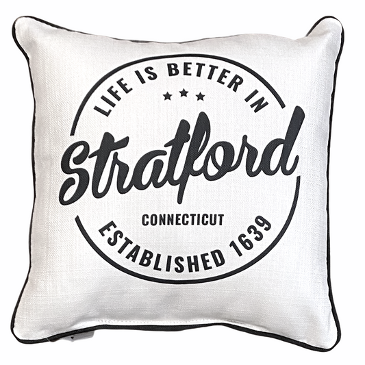 Life Is Better In Stratford Connecticut Established 1639- Throw Pillow - 16-in - Mellow Monkey