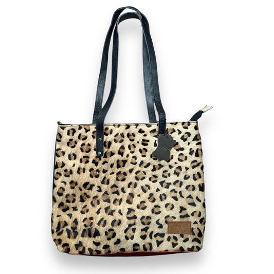 Dakota Brown and Navy Leopard Print Shoulder Bag - Recycled Leather - Mellow Monkey