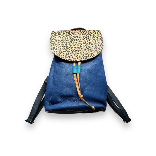 Caroline Blue and Leopard Print Backpack - Recycled Leather - Mellow Monkey