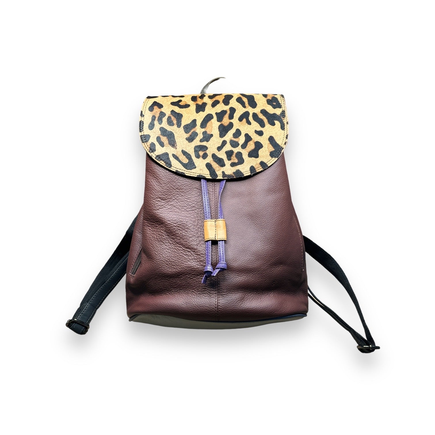 Caroline Brown and Leopard Print Backpack - Recycled Leather - Mellow Monkey