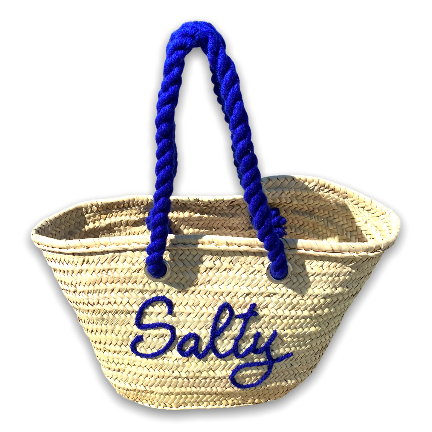 Salty - Medium Market Beach Basket Tote Bag with Rope Handles - 19-in - Mellow Monkey