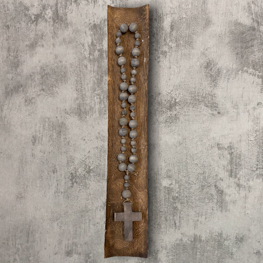 Wood Rosary Beads with Cross - 23-1/2-in - Gray - Mellow Monkey