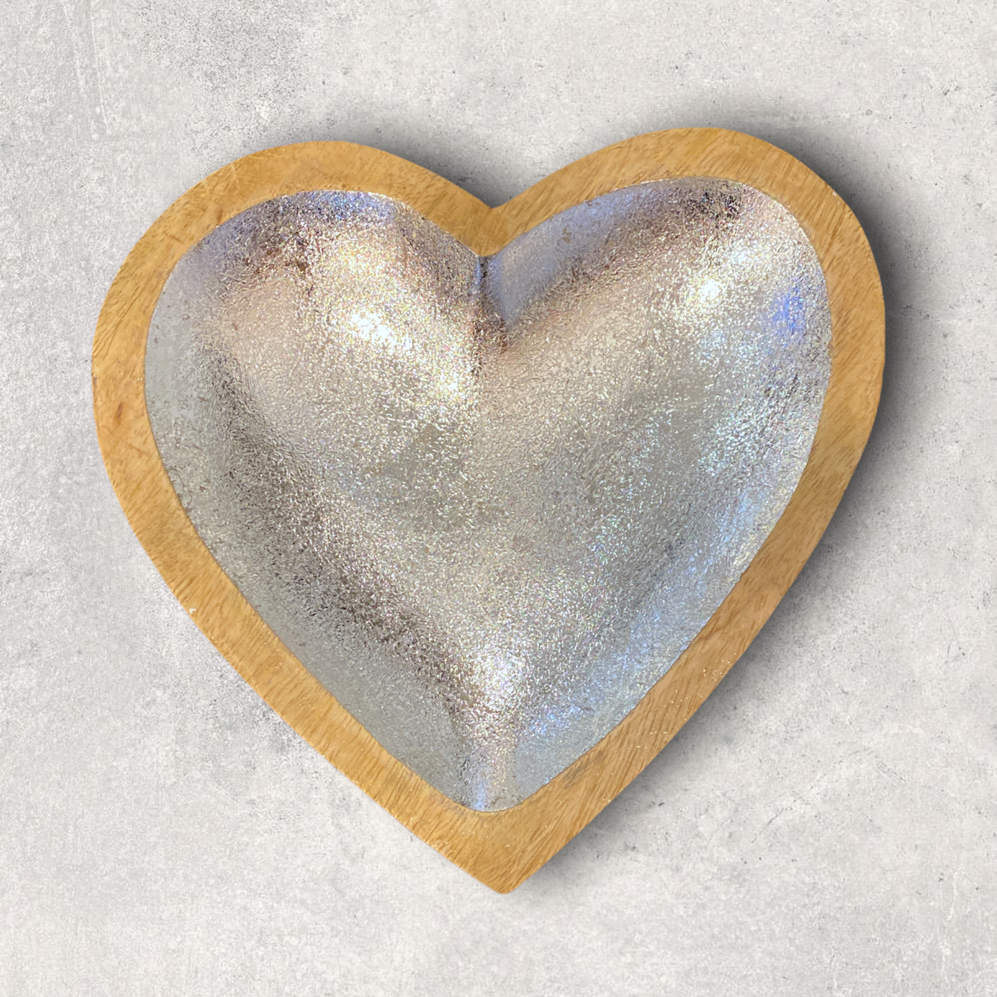 Wood Heart Tray With Silver Leaf Interior - 8-in - Mellow Monkey
