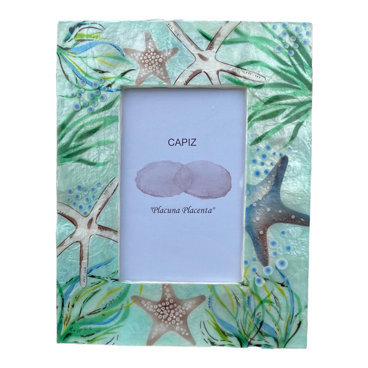Starfish Painted Capiz Photo Frame - 9-5/8-in (for 5x7photo) - Mellow Monkey