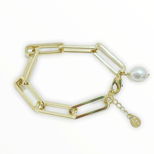 Paper Clip Chain Pearl Bracelet - Mellow Monkey