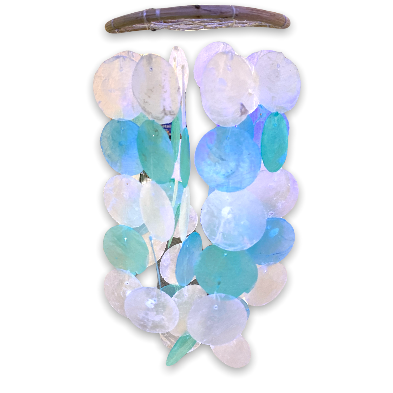 Coastal Blue, Green and White Capiz Shell Wind Chime - 18-in - Mellow Monkey