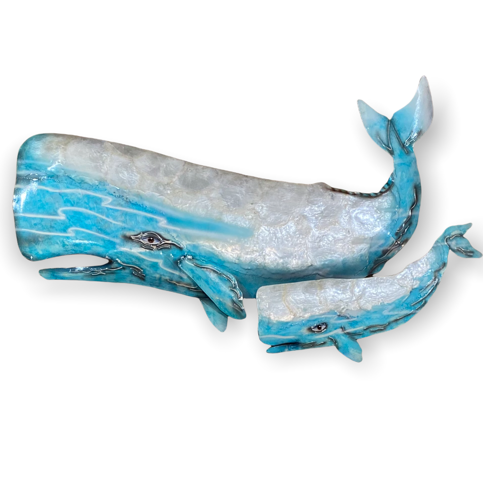 Whale Mother and Child - Metal and Capiz Wall Decor - 22-in - Mellow Monkey